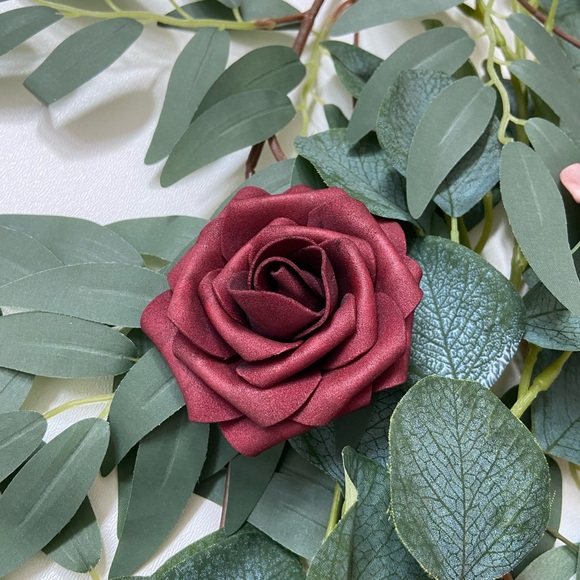 Burgundy Red & Ivory Hydrangeas Silk Roses Flowers 20 count - Picture 2 of 4